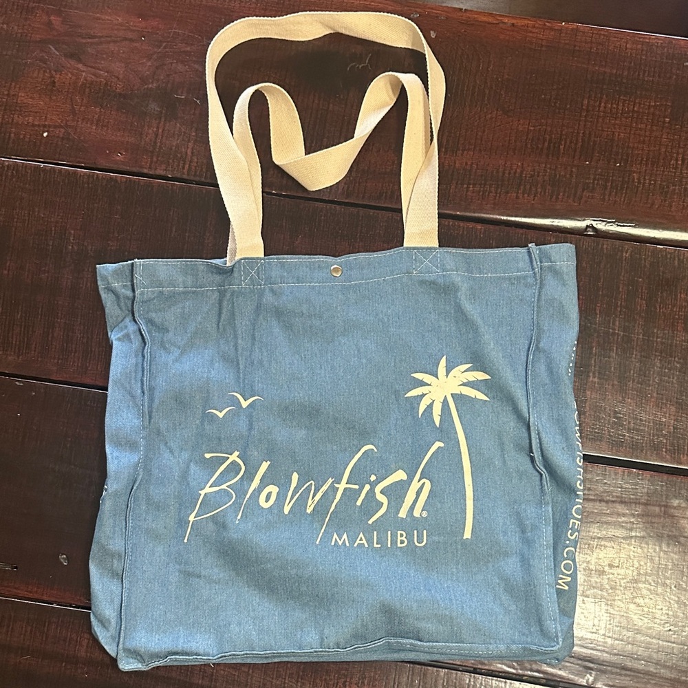 Blowfish Blue Canvas Tote with Cream Logo & Straps